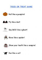 English Worksheet: TRICK OR TREAT GAME - 1ST PART- TRICKS