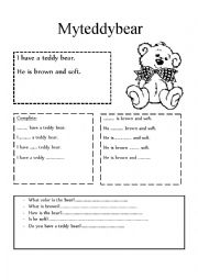 English Worksheet: My teddy bear