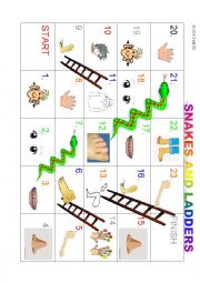 English Worksheet: Body Parts Snakes and ladders