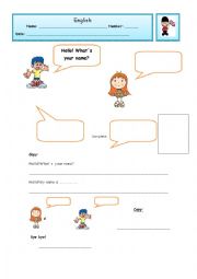 English Worksheet: Greetings and name