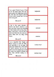 English Worksheet: Who Am I? Zoology Game