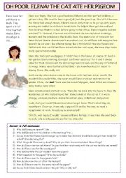 English Worksheet: Elena and her cat.