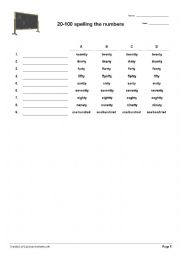 English Worksheet: Spelling numbers 20-100
