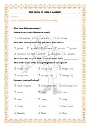 English Worksheet: Listening : The Story of Jack O Lantern