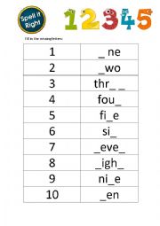 English Worksheet: Numbers 1-10