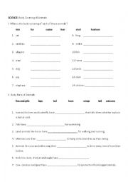 English Worksheet: Animal Body Parts