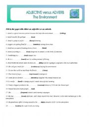 English Worksheet: Adjective versus Adverb - The Environment