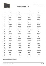 English Worksheet: Flowers Spelling Test
