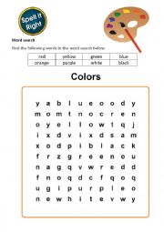 English Worksheet: Colors -Word Search