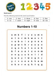 Numbers 1-10 Word Searcg