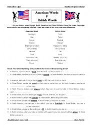 English Worksheet: American Vs British Words