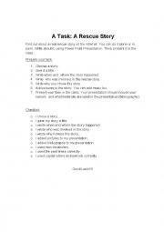English Worksheet: a rescue story task