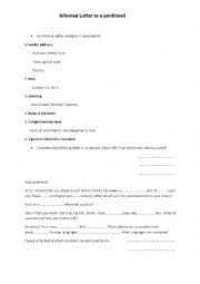 English Worksheet: An informal letter to a penfriend