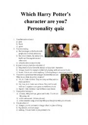 English Worksheet: Which Harry Potters character are you? Personality quiz 4