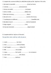 English Worksheet: -ing form of verbs; adjectives with prepositions