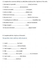 -ing form of verbs; adjectives with prepositions