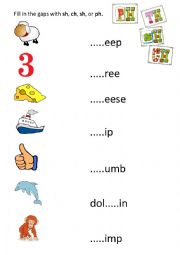 English Worksheet: Sh, ch, th, ph blends