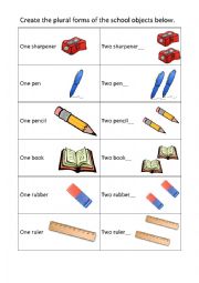 English Worksheet: Singular/plural? School objects