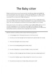 English Worksheet: The Baby-sitter - Reading Comprehension passage and questions