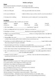 English Worksheet: Hobbies and Sports - Worksheet and Discussion Questions