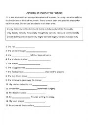 English Worksheet: Adverbs of Manner