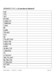 English Worksheet: HIGH BEGINNER TO LOW INTERMEDIATE -- LARGE NUMBERS DICTATION