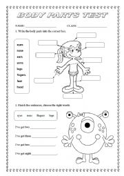 English Worksheet: Body parts test