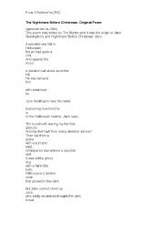 English Worksheet: Nightmare before Christmas (Tim Burton) poem to go with the handout - Hallloween