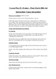 English Worksheet: Piano Man - speaking and listening, Intermediate 