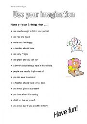 English Worksheet: Imagination