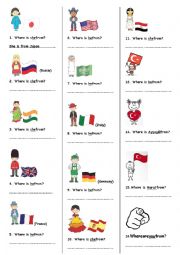 English Worksheet: country nationality