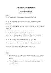 English Worksheet: Facebook. Are you for or against?