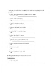 English Worksheet: TEST REPORTED SPEECH