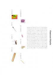 English Worksheet: Classroom Objects Word Search