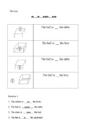 English Worksheet: on in under near