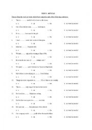English Worksheet: article exercise multiple choice 