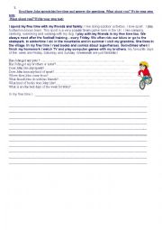 English Worksheet: reading & writing - my free time