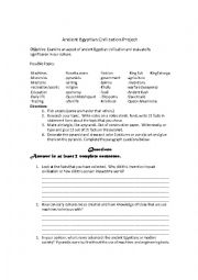 English Worksheet: Ancient Egypt Project