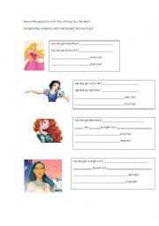 English Worksheet: has she got blond hair?