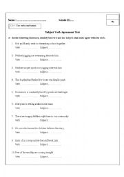 English Worksheet: subject verb agreement quiz