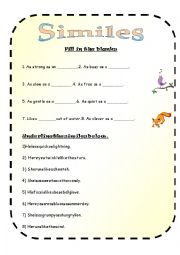 English Worksheet: Similes