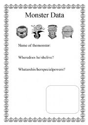 English Worksheet: Monster Data