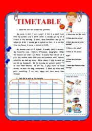 English Worksheet: Timetable