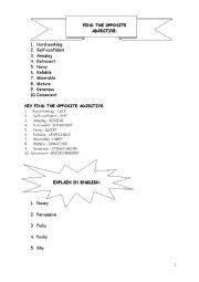 English Worksheet: PERSONALITY ADJECTIVES WITH KEY