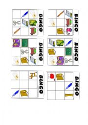 English Worksheet:  object school bingo