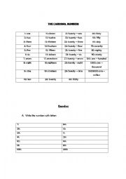English Worksheet: The Cardinal Numbers