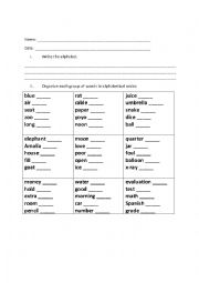English Worksheet: ABC order (first letter criteria)