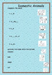 English Worksheet: Domestic Animals 