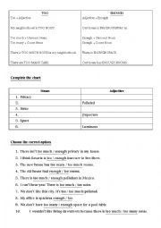 English Worksheet: Too / Enough