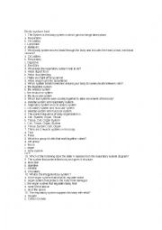 English Worksheet: Body System Test